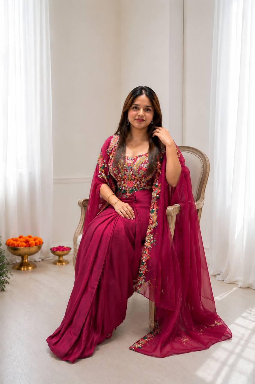 Crepe Silk Sharara Set with Embroidered Shrug