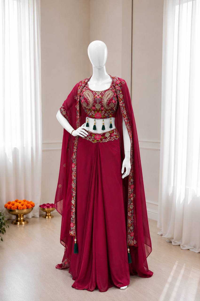 Crepe Silk Sharara Set with Embroidered Shrug