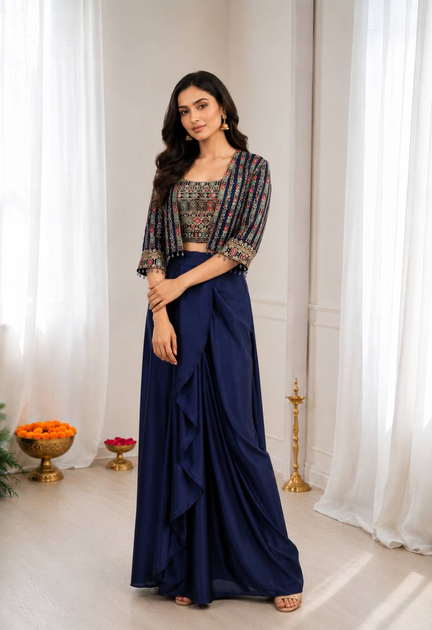 Heavy Chinon Silk Koti Set Saree