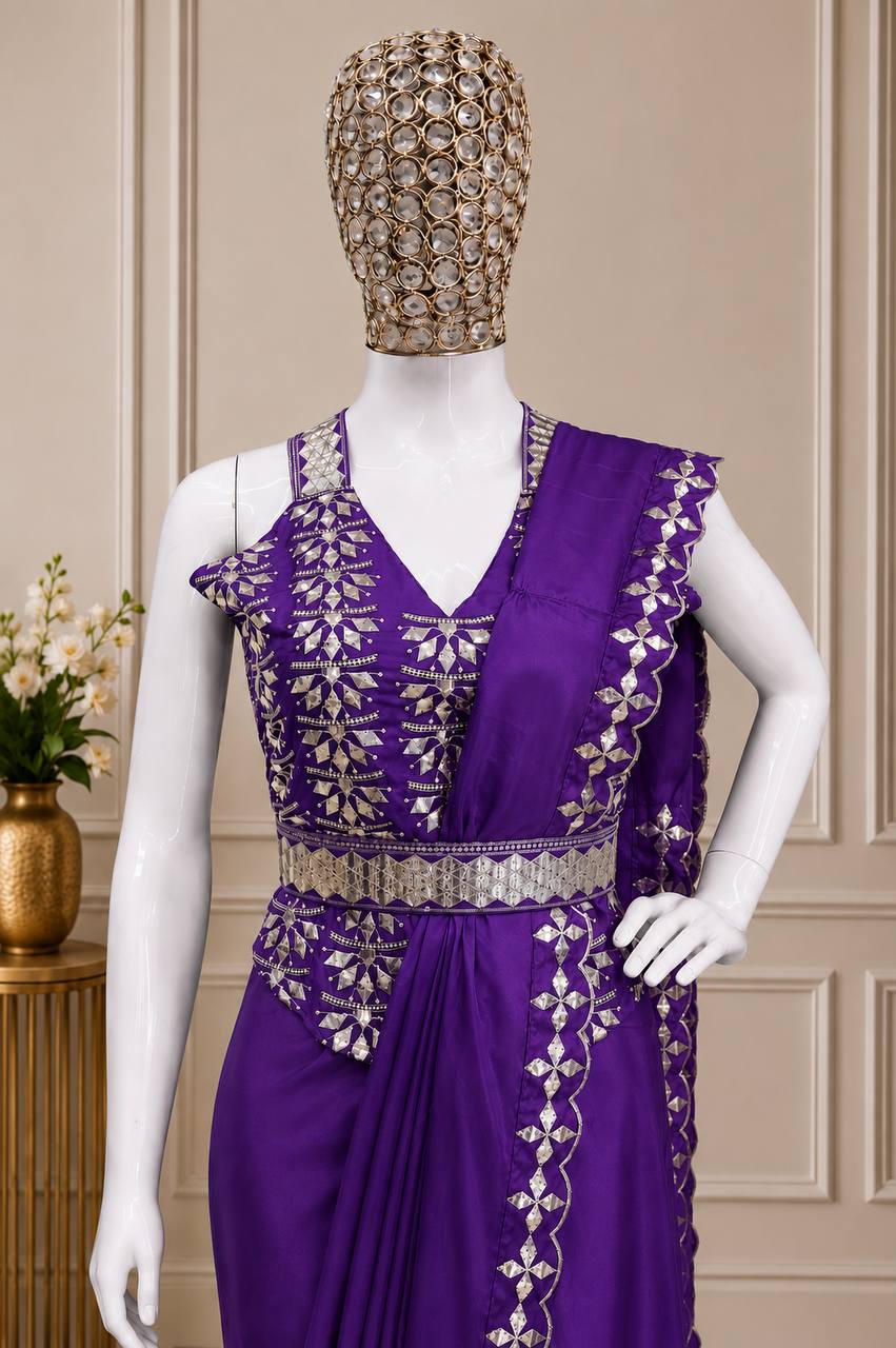 Heavy Crepe Silk Saree with Golden Foil Work