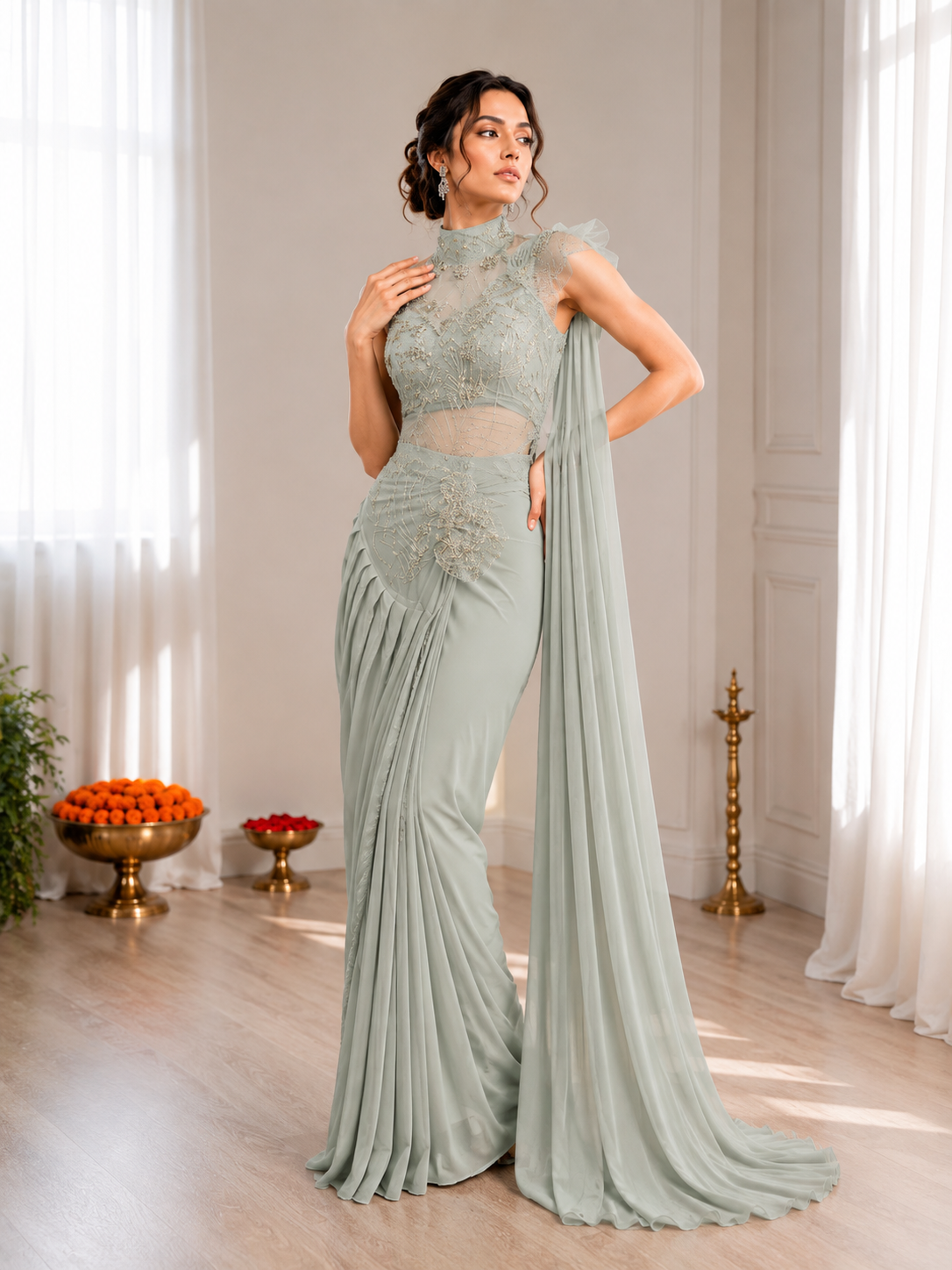 🌺Ready to wear Saree with attached Pallu🌺