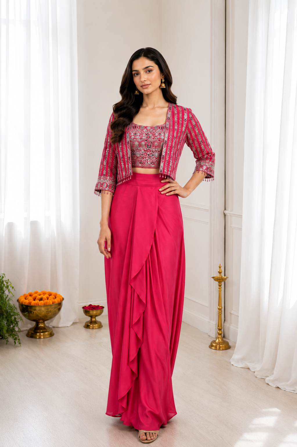 Heavy Chinon Silk Koti Set Saree