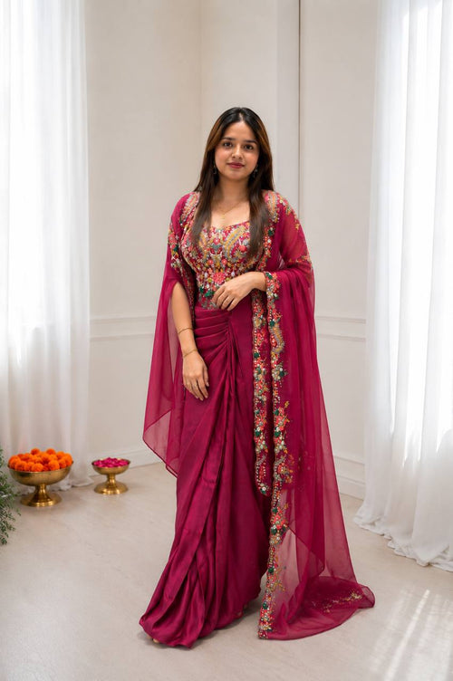 Crepe Silk Sharara Set with Embroidered Shrug