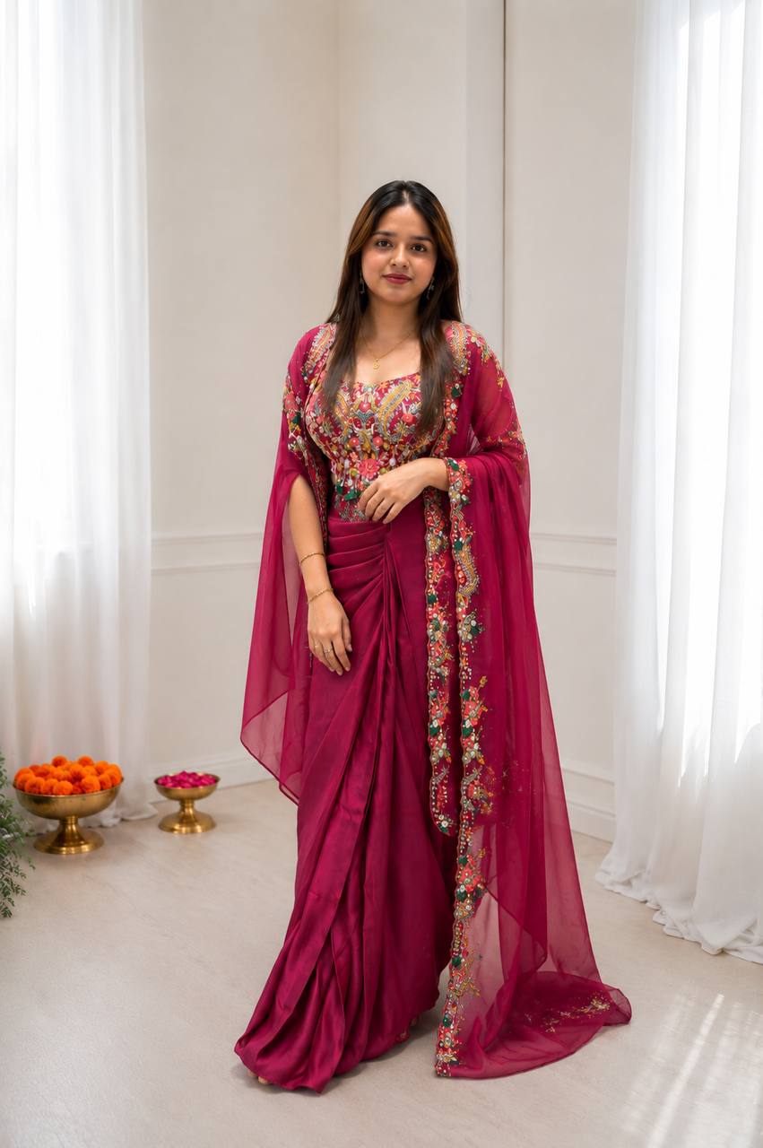 Crepe Silk Sharara Set with Embroidered Shrug