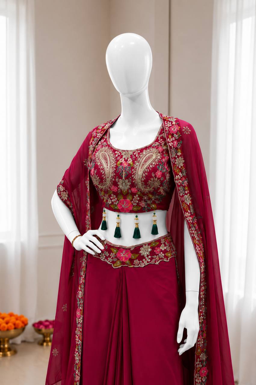 Crepe Silk Sharara Set with Embroidered Shrug