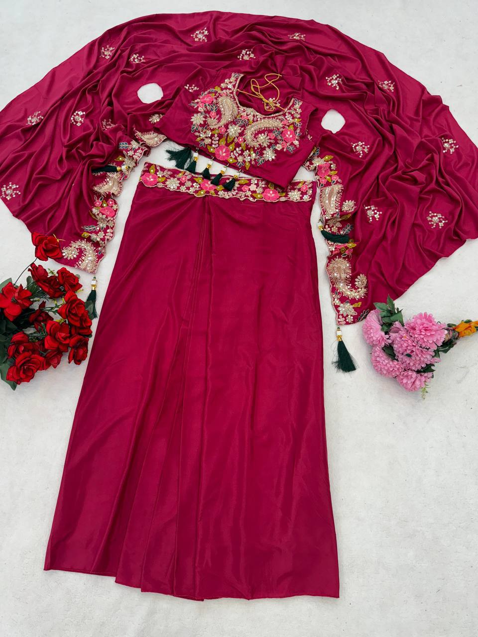 Crepe Silk Sharara Set with Embroidered Shrug