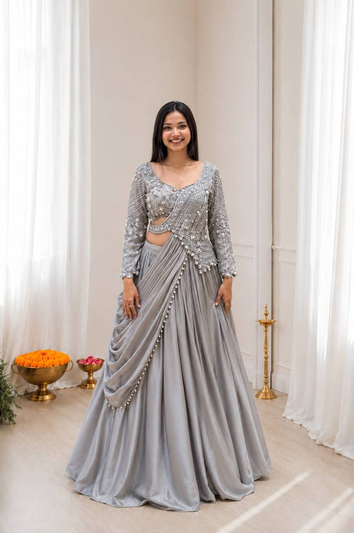 Embroidered Rangoli Silk Lehenga Saree Set