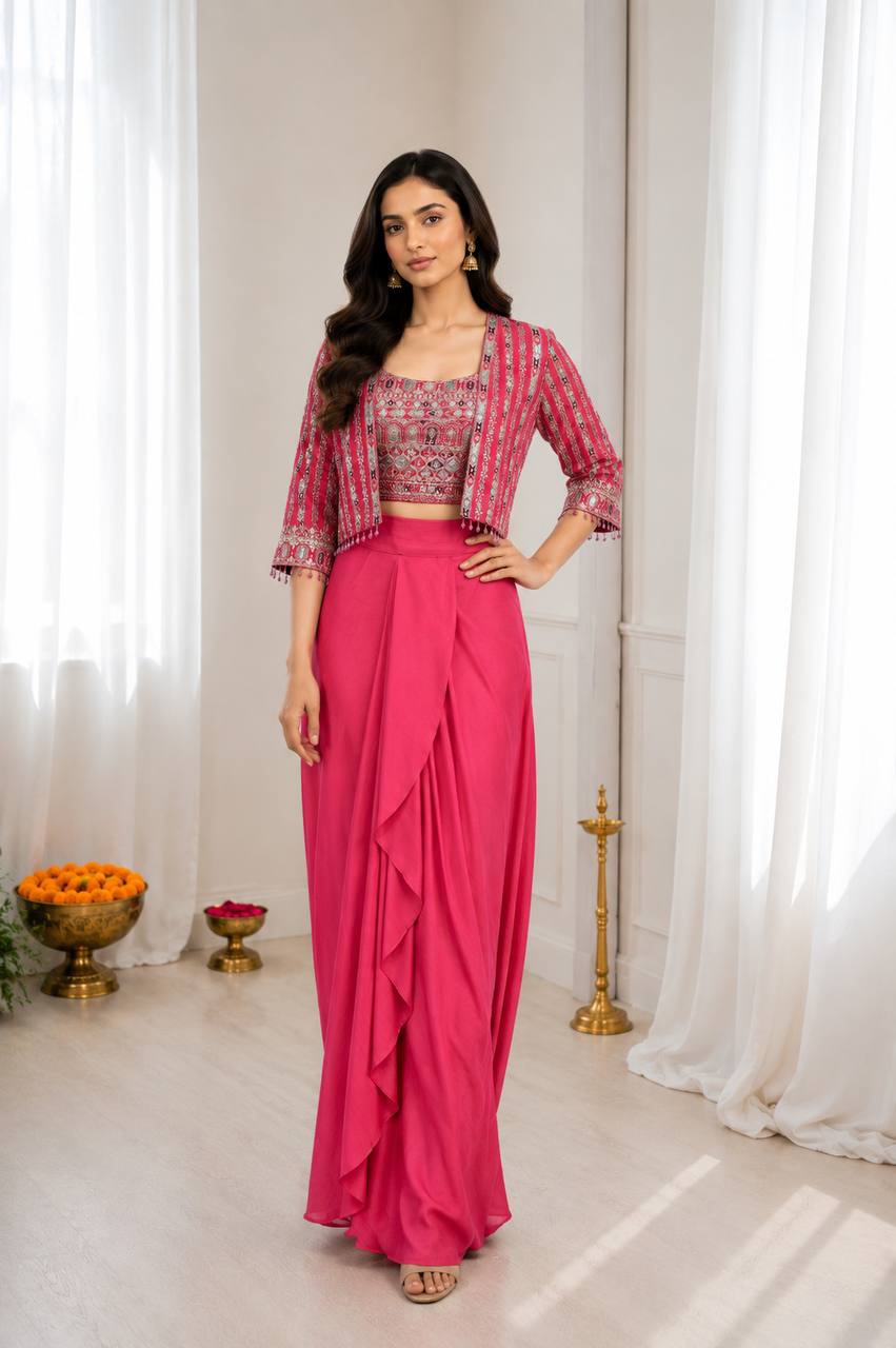 Heavy Chinon Silk Koti Set Saree