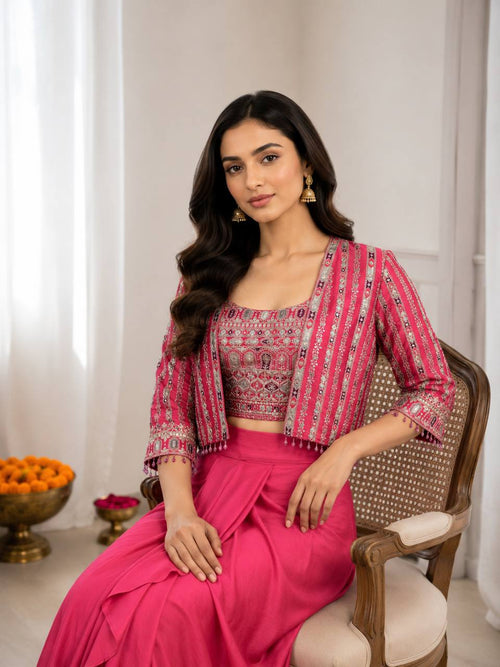 Heavy Chinon Silk Koti Set Saree