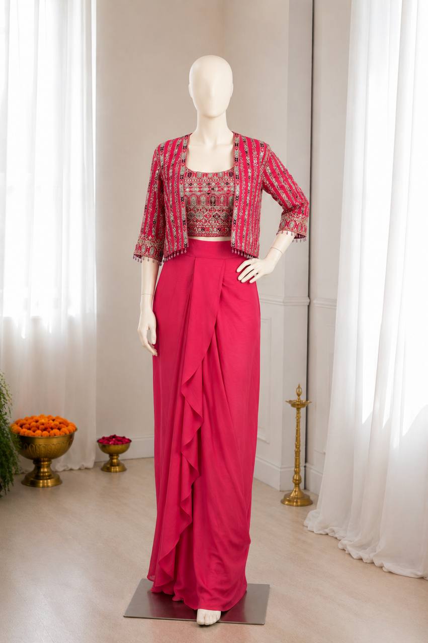 Heavy Chinon Silk Koti Set Saree