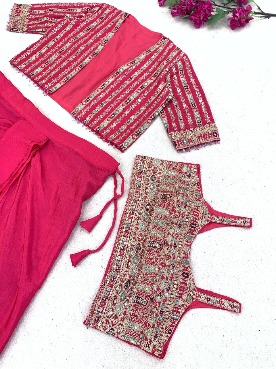 Heavy Chinon Silk Koti Set Saree