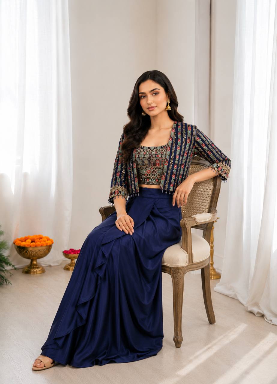Heavy Chinon Silk Koti Set Saree