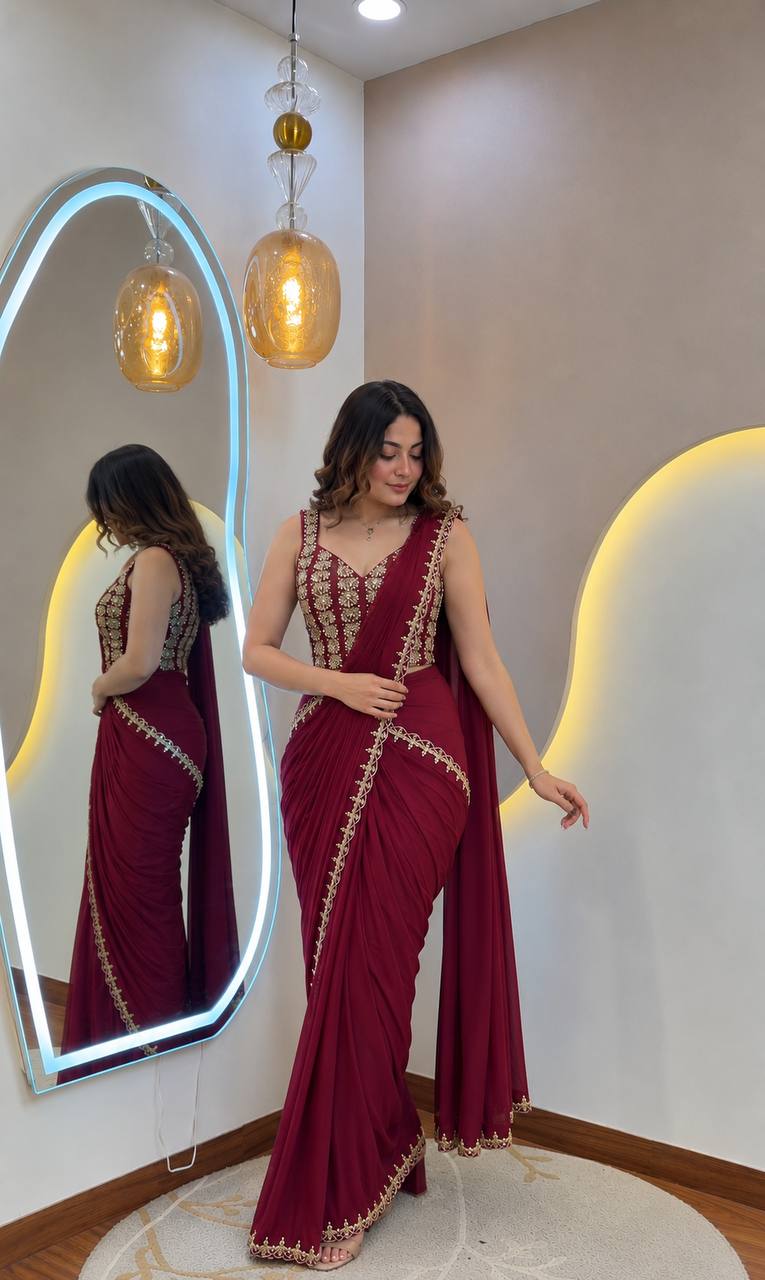 Heavy Crepe Silk Saree with Golden Foil Work
