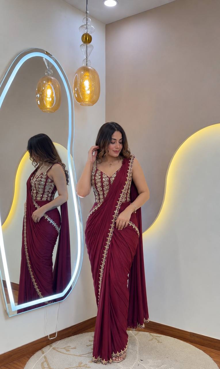 Heavy Crepe Silk Saree with Golden Foil Work