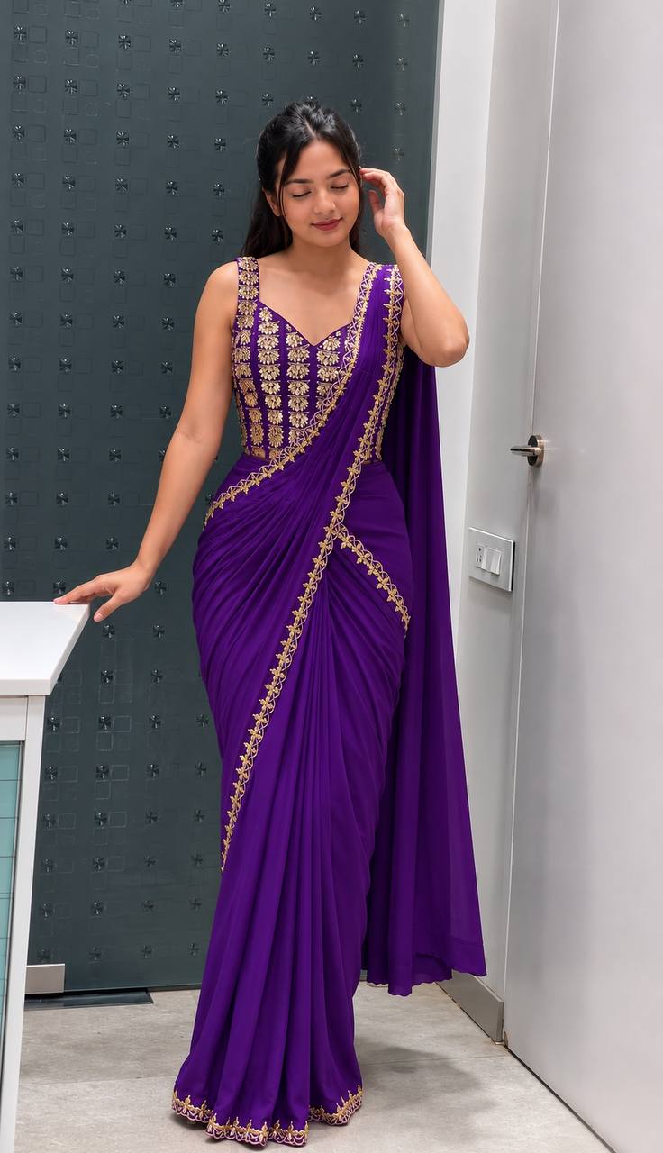 Heavy Crepe Silk Saree with Golden Foil Work
