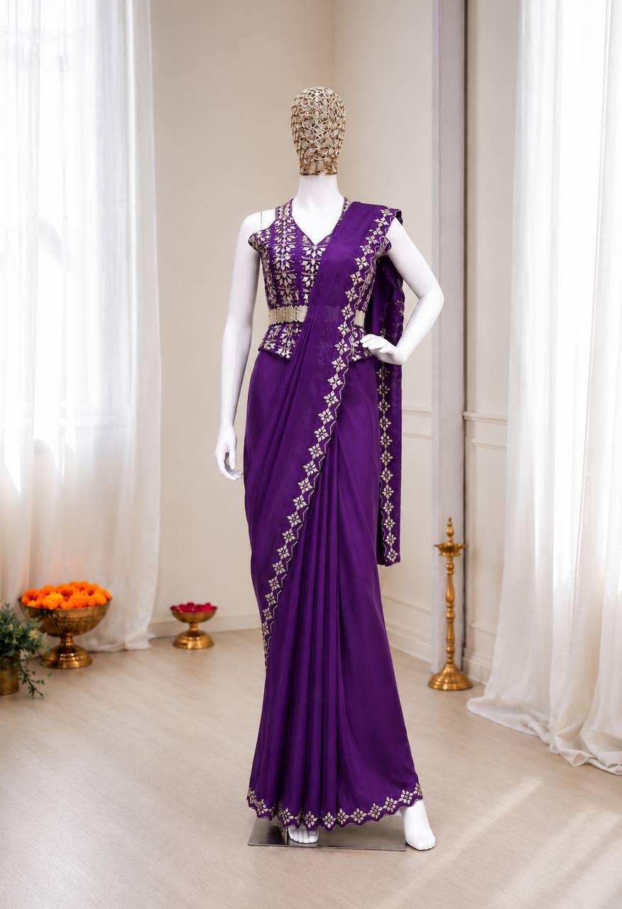 Heavy Crepe Silk Saree with Golden Foil Work