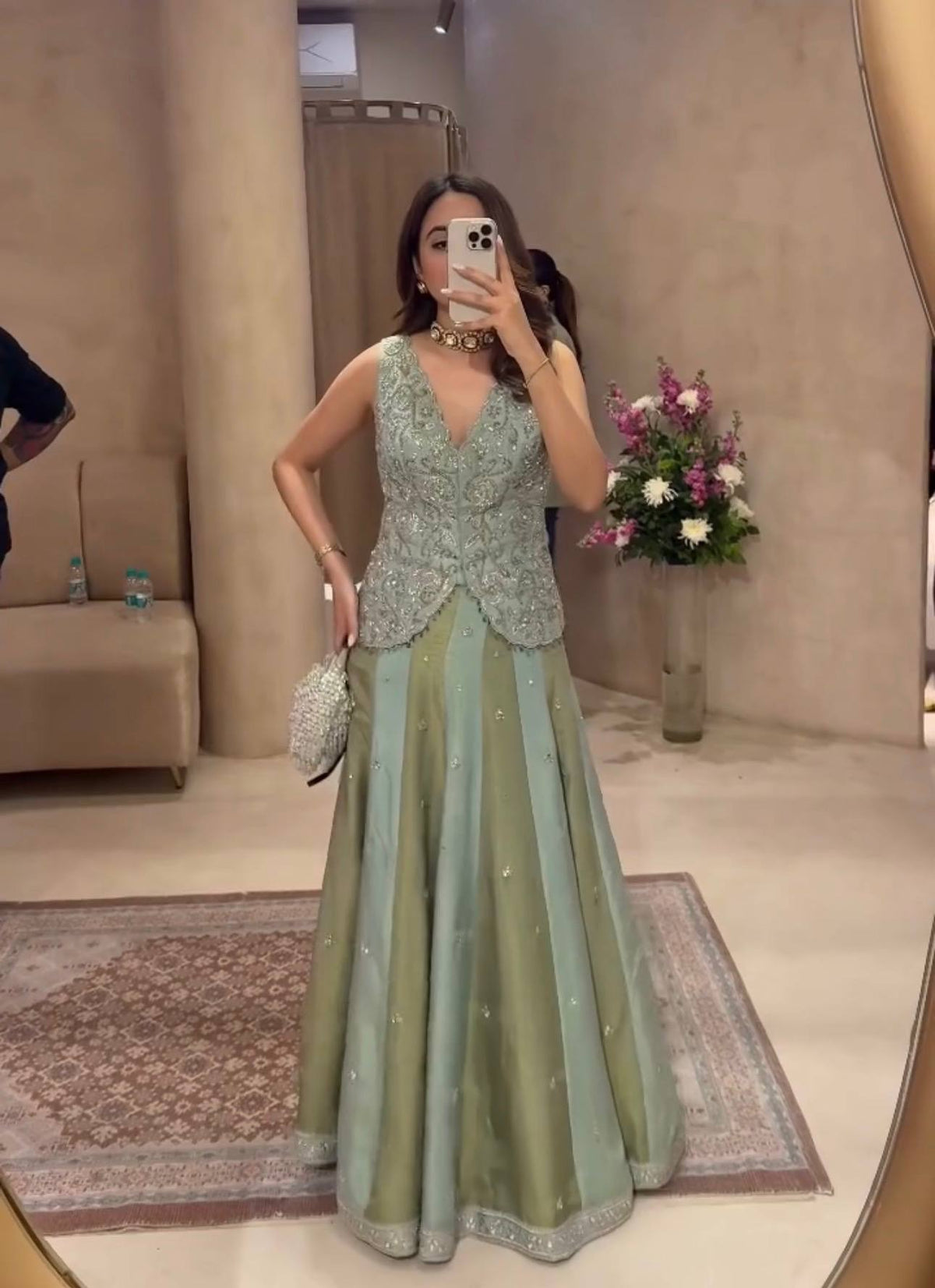 Luxury Chinon Silk Embroidered Lehenga