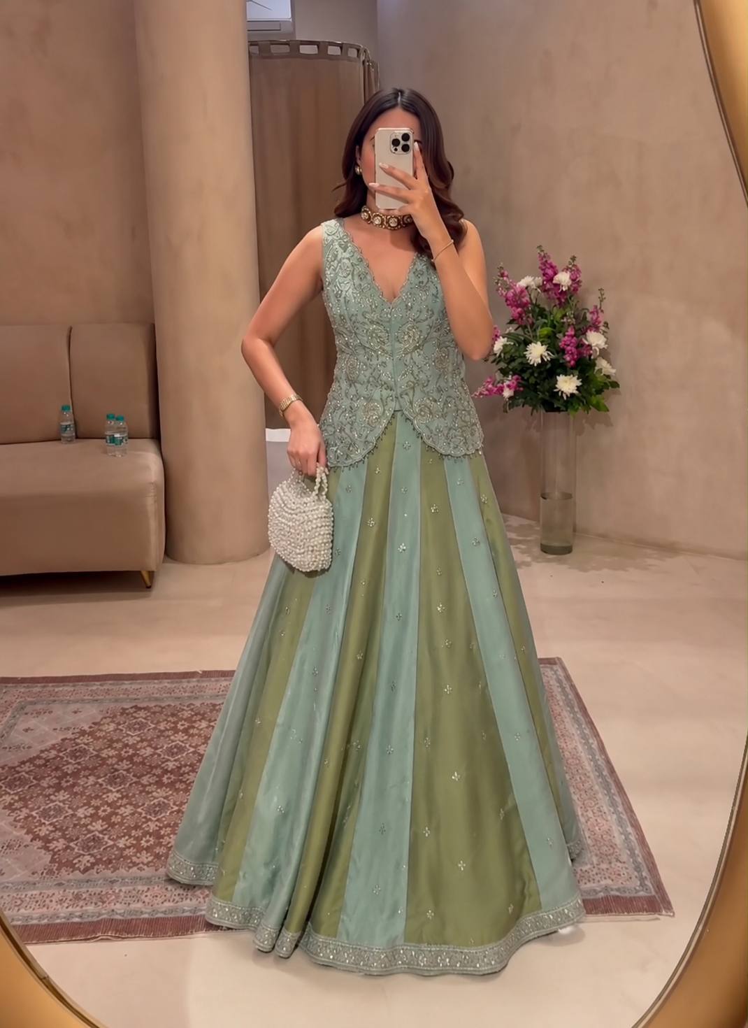 Luxury Chinon Silk Embroidered Lehenga