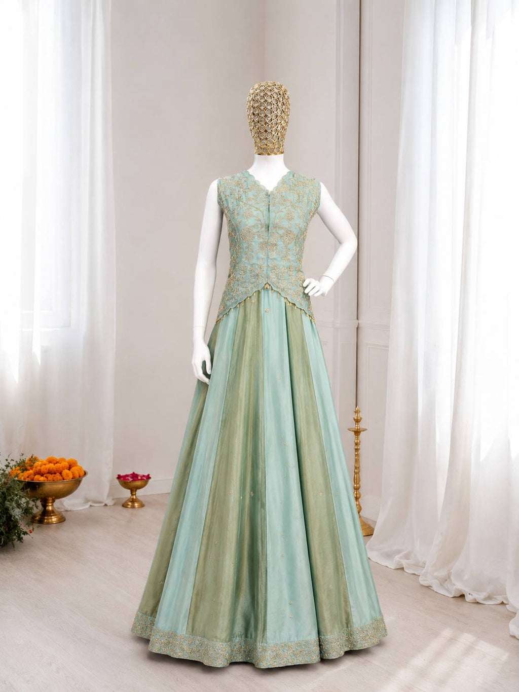 Luxury Chinon Silk Embroidered Lehenga