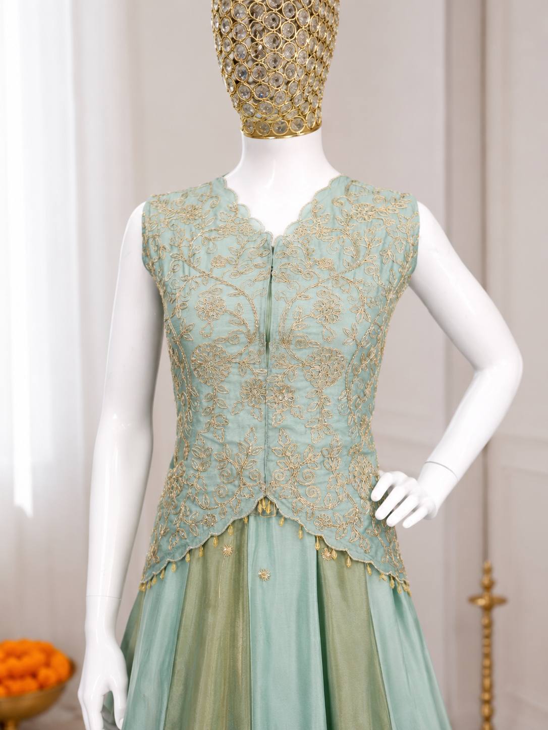 Luxury Chinon Silk Embroidered Lehenga