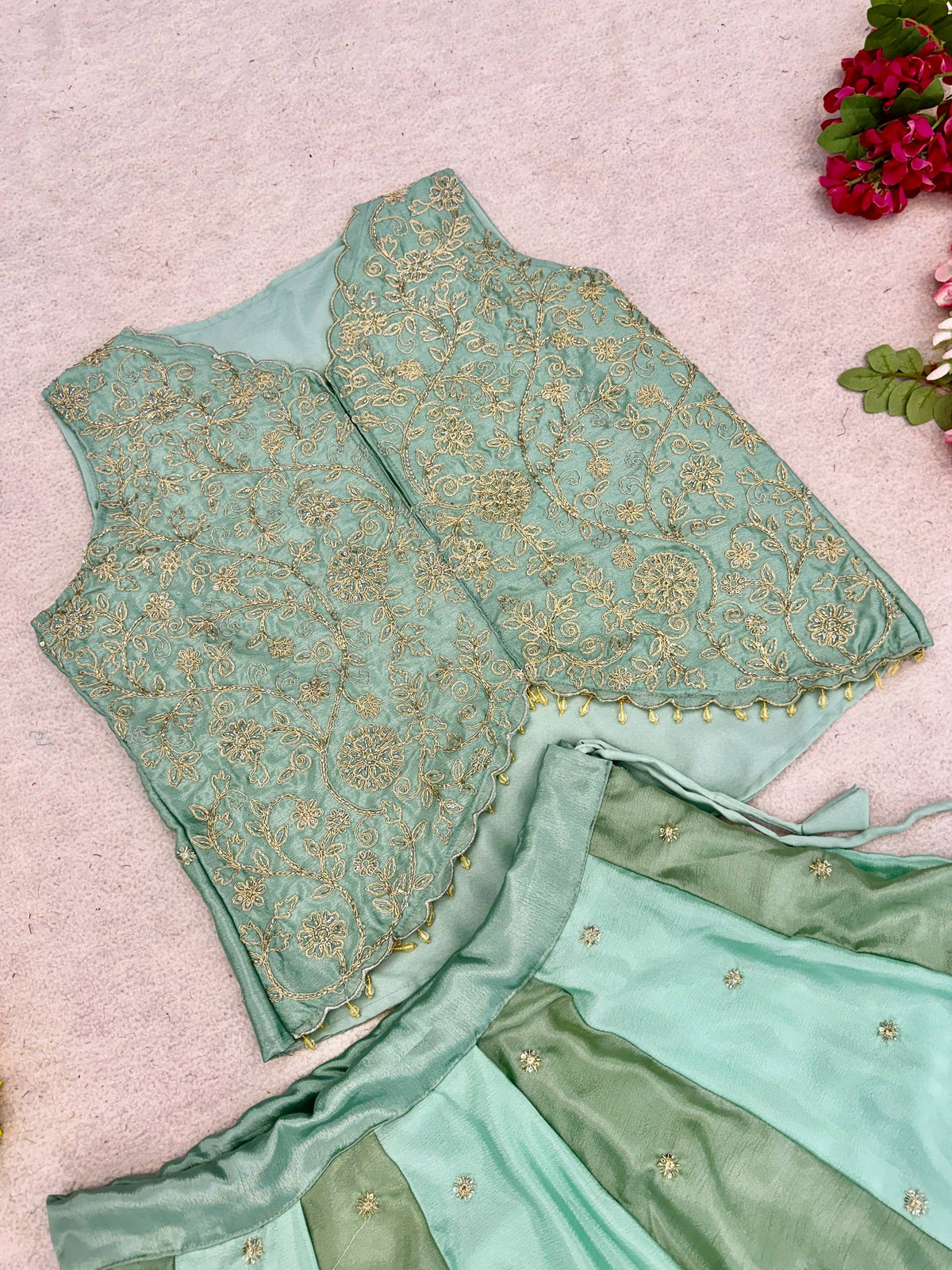 Luxury Chinon Silk Embroidered Lehenga