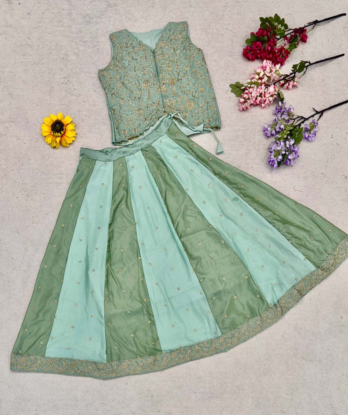 Luxury Chinon Silk Embroidered Lehenga